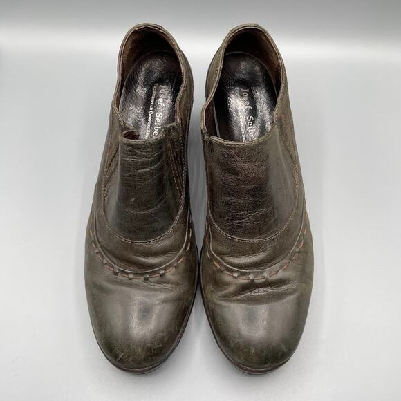 Women Josef Seibel Bootie Size EU 40 US 9 Distressed Green Leather Heels Comfort Shoes